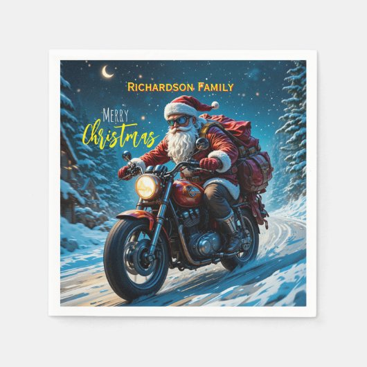 Prettig kerstfeest Kerstman op motor  Servet (Voorkant)