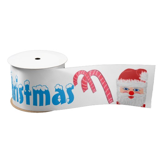 Prettig kerstfeest Kerstman Rendier 3 inch Satijnen Lint (Spoel)