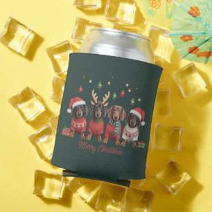 Prettig kerstfeest Kerstman Rendier Dachshond Saus Blikjeskoeler