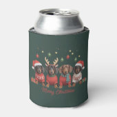 Prettig kerstfeest Kerstman Rendier Dachshond Saus Blikjeskoeler (Blikje Voorkant)