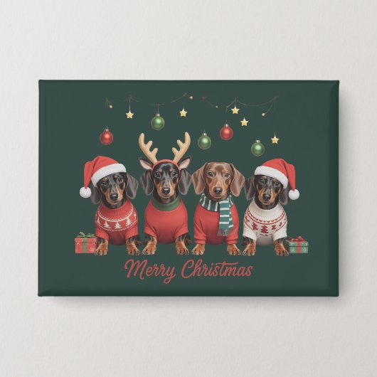 Prettig kerstfeest Kerstman Rendier Dachshund Saus Button (Voorkant)