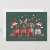 Prettig kerstfeest Kerstman Rendier Dachshund Saus Feestdagenkaart (Voorkant)