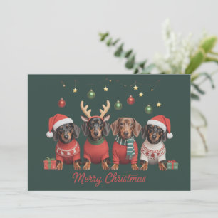 Prettig kerstfeest Kerstman Rendier Dachshund Saus Feestdagenkaart