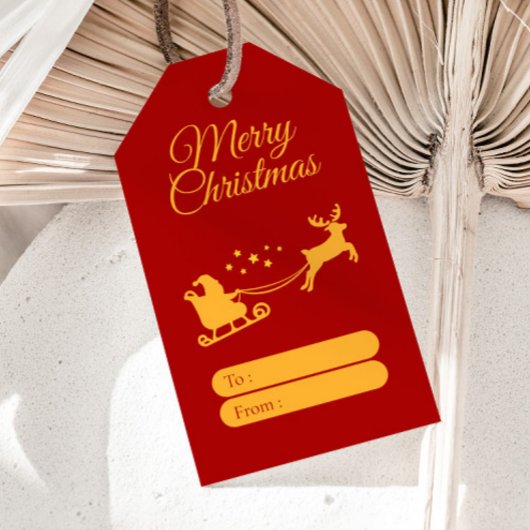 Prettig kerstfeest Kerstman & Rendier Rood Goud Cadeaulabel