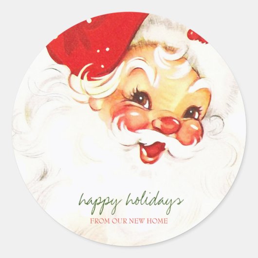 Prettig kerstfeest, Kerstman Retro Ronde Sticker (Voorkant)