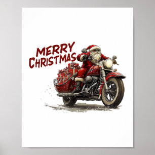 Prettig kerstfeest Kerstman rijdend op een vintage Poster