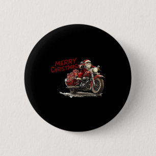Prettig kerstfeest Kerstman rijdend op een vintage Ronde Button 5,7 Cm