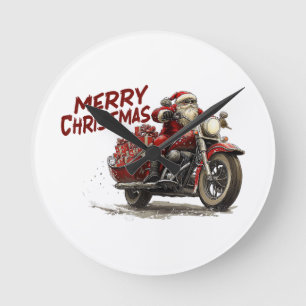 Prettig kerstfeest Kerstman rijdt op een vintage m Ronde Klok