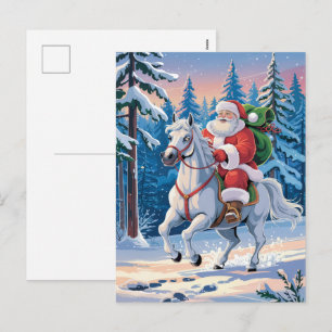 Prettig kerstfeest Kerstman rijdt op witte paard S Feestdagenkaart