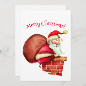 Prettig kerstfeest Kerstman Schoorsteen  Feestdagenkaart (Voorkant / Achterkant)
