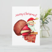 Prettig kerstfeest Kerstman Schoorsteen  Feestdagenkaart (Staand voorkant)