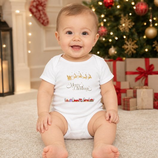 Prettig kerstfeest Kerstman slee en dorp Romper