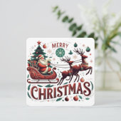 Prettig kerstfeest Kerstman slee en rendier feeste Kaart (Staand voorkant)