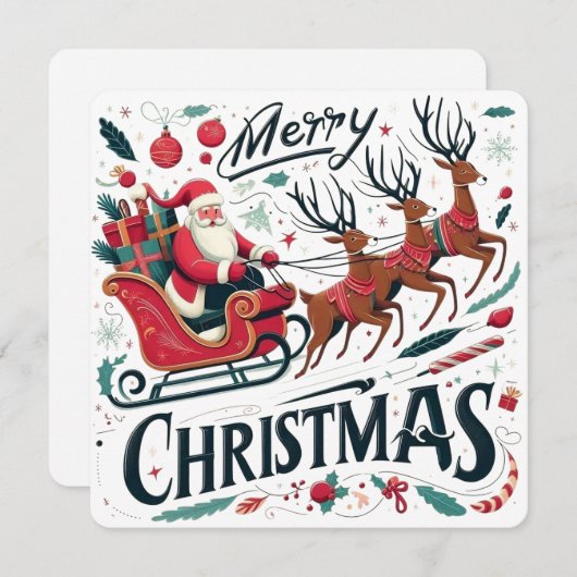 Prettig kerstfeest Kerstman slee en rendier Festiv Kaart (Voorkant / Achterkant)