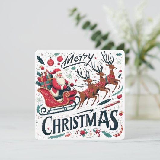 Prettig kerstfeest Kerstman slee en rendier Festiv Kaart (Staand voorkant)