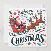 Prettig kerstfeest Kerstman slee en rendier Festiv Kaart (Voorkant)