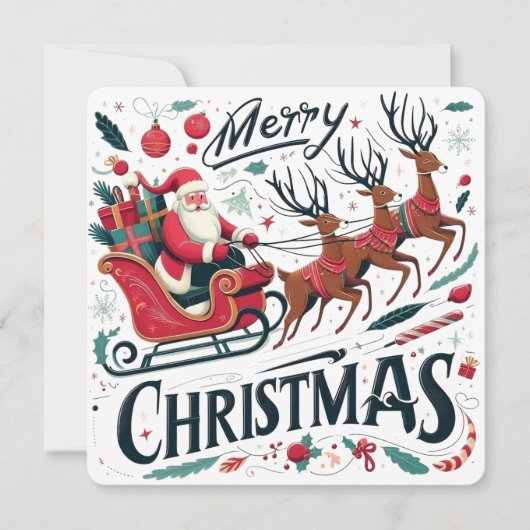 Prettig kerstfeest Kerstman slee en rendier Festiv Kaart (Voorkant)