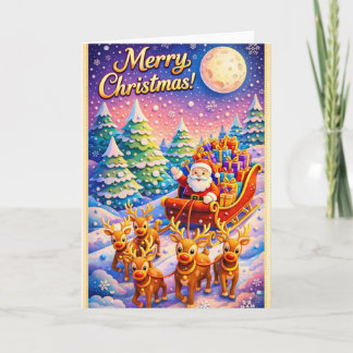 Prettig kerstfeest Kerstman slee en rendier Winter Kaart