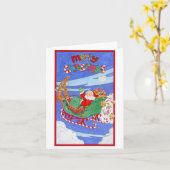 Prettig kerstfeest Kerstman slee Kaart (Gele Bloem)