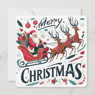 Prettig kerstfeest Kerstman slee & rendier Festive Kaart