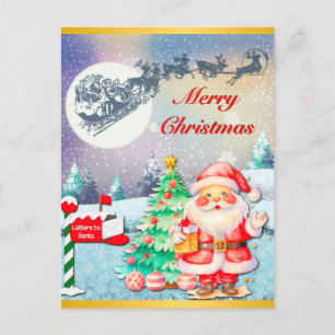 Prettig kerstfeest Kerstman, slee, rendier, sneeuw Briefkaart