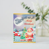 Prettig kerstfeest Kerstman, slee, rendier, sneeuw Briefkaart (Staand voorkant)