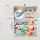 Prettig kerstfeest Kerstman, slee, rendier, sneeuw Briefkaart (Voorkant / Achterkant)