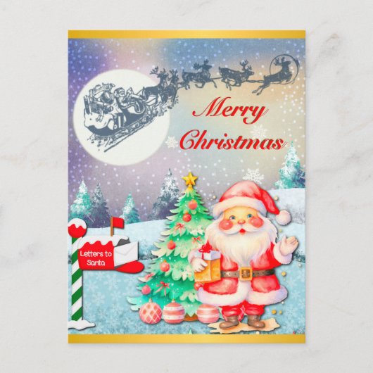 Prettig kerstfeest Kerstman, slee, rendier, sneeuw Briefkaart (Voorkant)