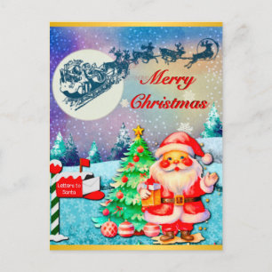 Prettig kerstfeest Kerstman, slee, rendier, sneeuw Briefkaart