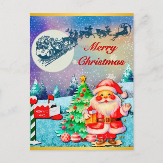 Prettig kerstfeest Kerstman, slee, rendier, sneeuw Briefkaart (Voorkant)