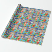 Prettig kerstfeest Kerstman, slee, rendier, sneeuw Cadeaupapier (Uitgerold)