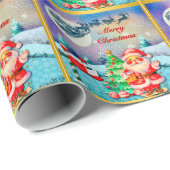 Prettig kerstfeest Kerstman, slee, rendier, sneeuw Cadeaupapier (Rol Hoek)