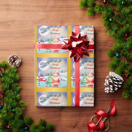 Prettig kerstfeest Kerstman, slee, rendier, sneeuw Cadeaupapier (Feestdagen Geschenken)