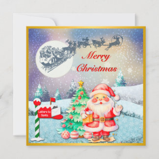 Prettig kerstfeest Kerstman, slee, rendier, sneeuw Kaart