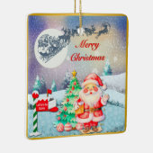 Prettig kerstfeest Kerstman, slee, rendier, sneeuw Keramisch Ornament (Rechts)