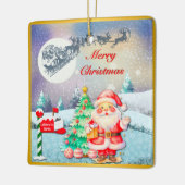 Prettig kerstfeest Kerstman, slee, rendier, sneeuw Keramisch Ornament (Links)