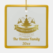 Prettig kerstfeest Kerstman, slee, rendier, sneeuw Keramisch Ornament (Achterkant)