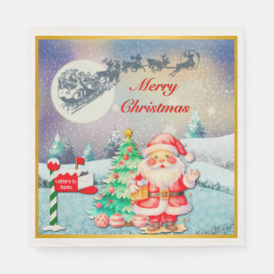 Prettig kerstfeest Kerstman, slee, rendier, sneeuw Servet