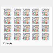 Prettig kerstfeest Kerstman, slee, rendier, sneeuw Vierkante Sticker (Vel)