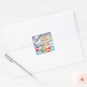 Prettig kerstfeest Kerstman, slee, rendier, sneeuw Vierkante Sticker (Envelop)