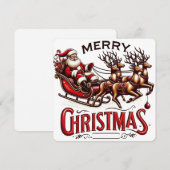 Prettig kerstfeest Kerstman slee & rendier vintage Kaart (Voorkant / Achterkant)