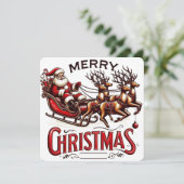 Prettig kerstfeest Kerstman slee & rendier vintage Kaart (Staand voorkant)