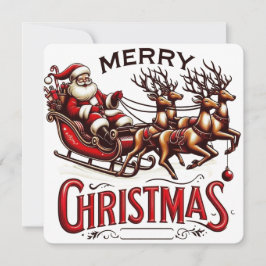 Prettig kerstfeest Kerstman slee & rendier vintage Kaart