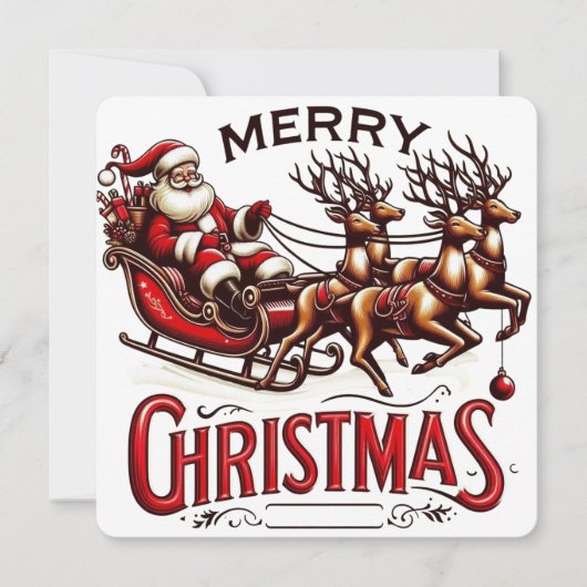 Prettig kerstfeest Kerstman slee & rendier vintage Kaart (Voorkant)