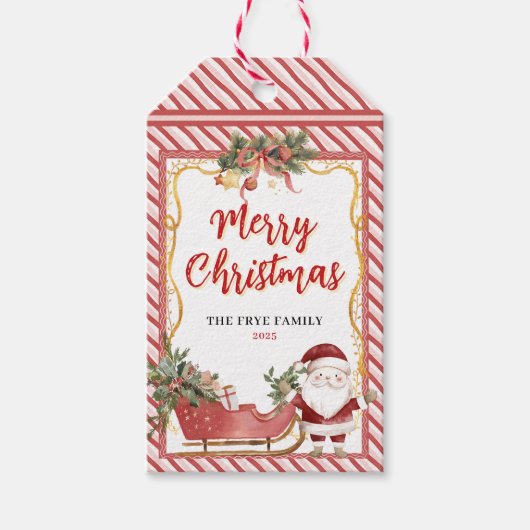 Prettig Kerstfeest Kerstman slee sparpepijn Cadeaulabel (Voorkant)