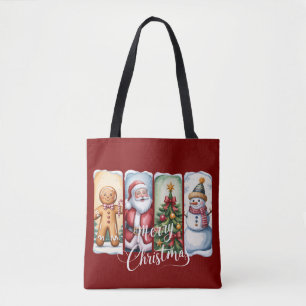 Prettig kerstfeest Kerstman Sneeuwman Kerstboom Wi Tote Bag