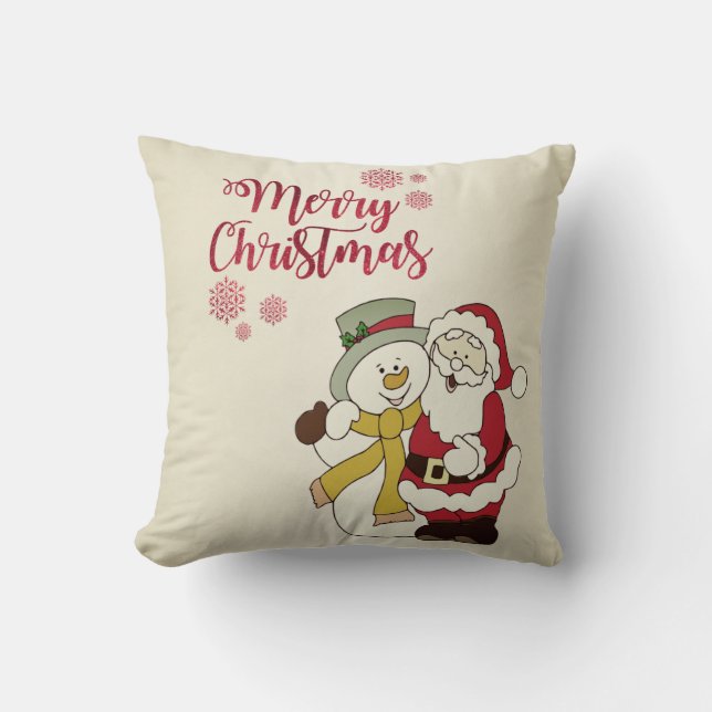 Prettig kerstfeest,Kerstman,Sneeuwman Kussen (Voorkant)