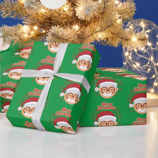 Prettig kerstfeest Kerstman Snor En Bril Cadeaupapier (Feestdagen)