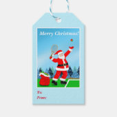 Prettig kerstfeest Kerstman Tennis Cadeaulabel (Voorkant)
