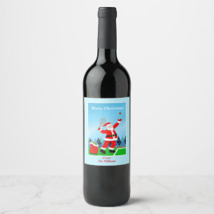 Prettig kerstfeest Kerstman Tennis Wijn Etiket